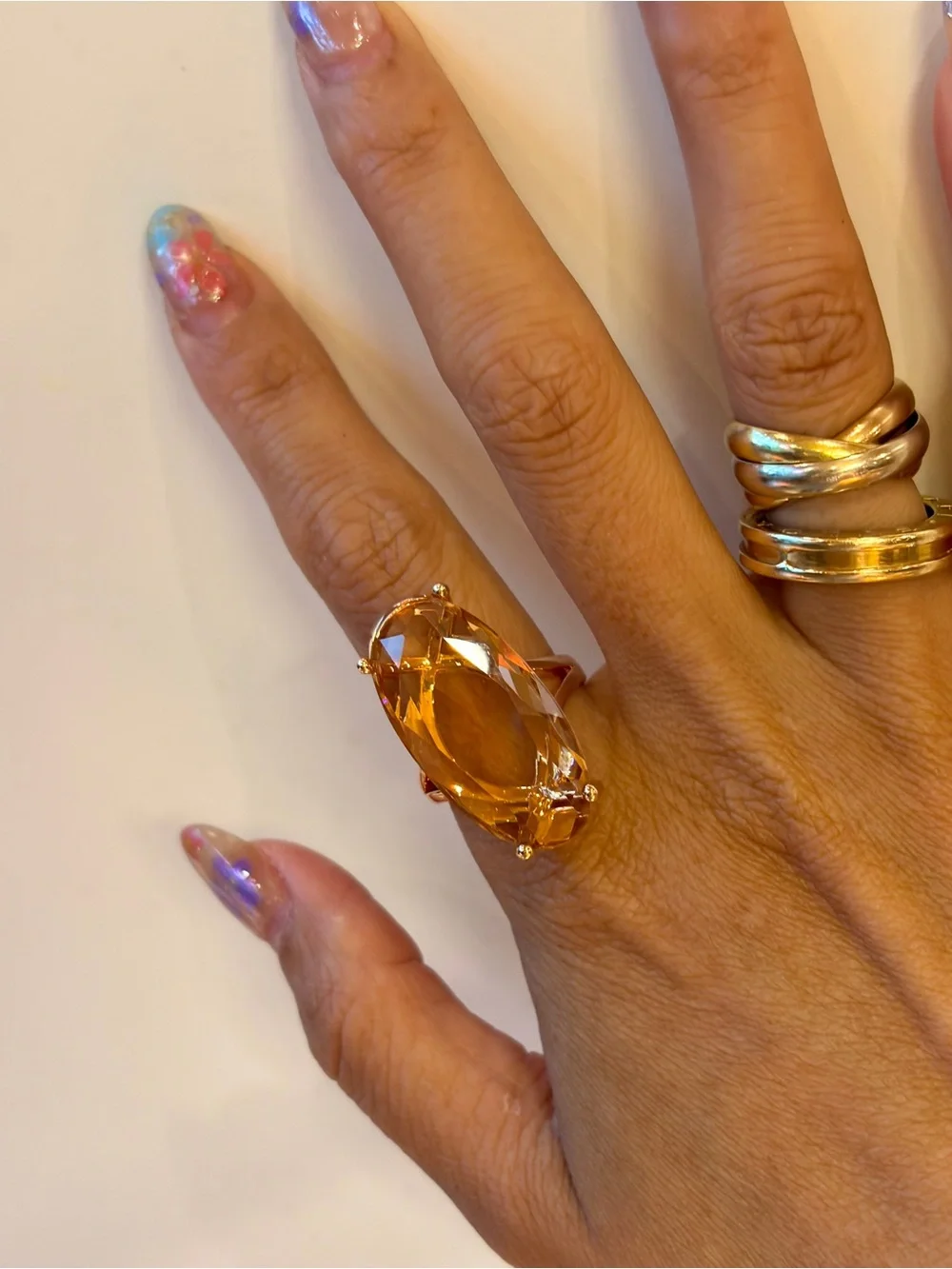 New Rose Gold Plated Oval Citrins S925 Sterling Silver Cocktail ring statement 7